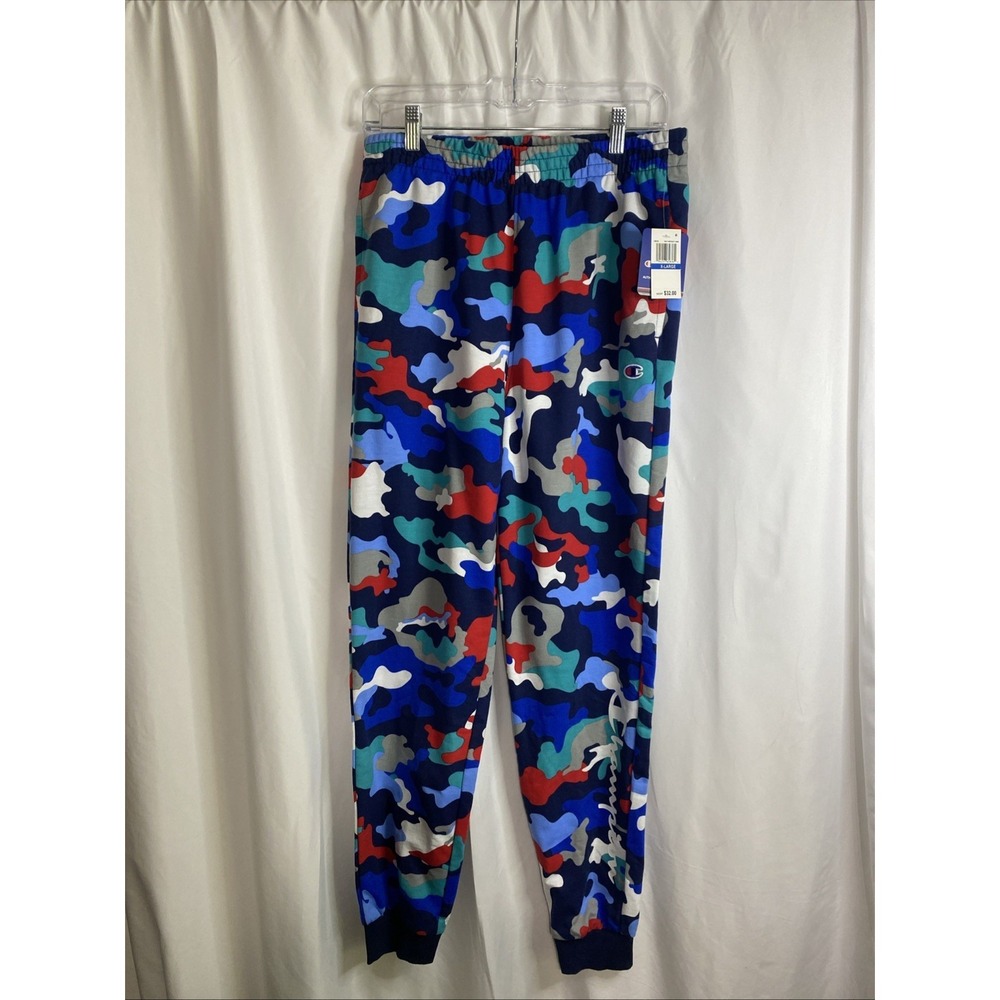 Champion Joggers Mens XL Blue Red Camo NEW French Terry Tapered Sweatpants